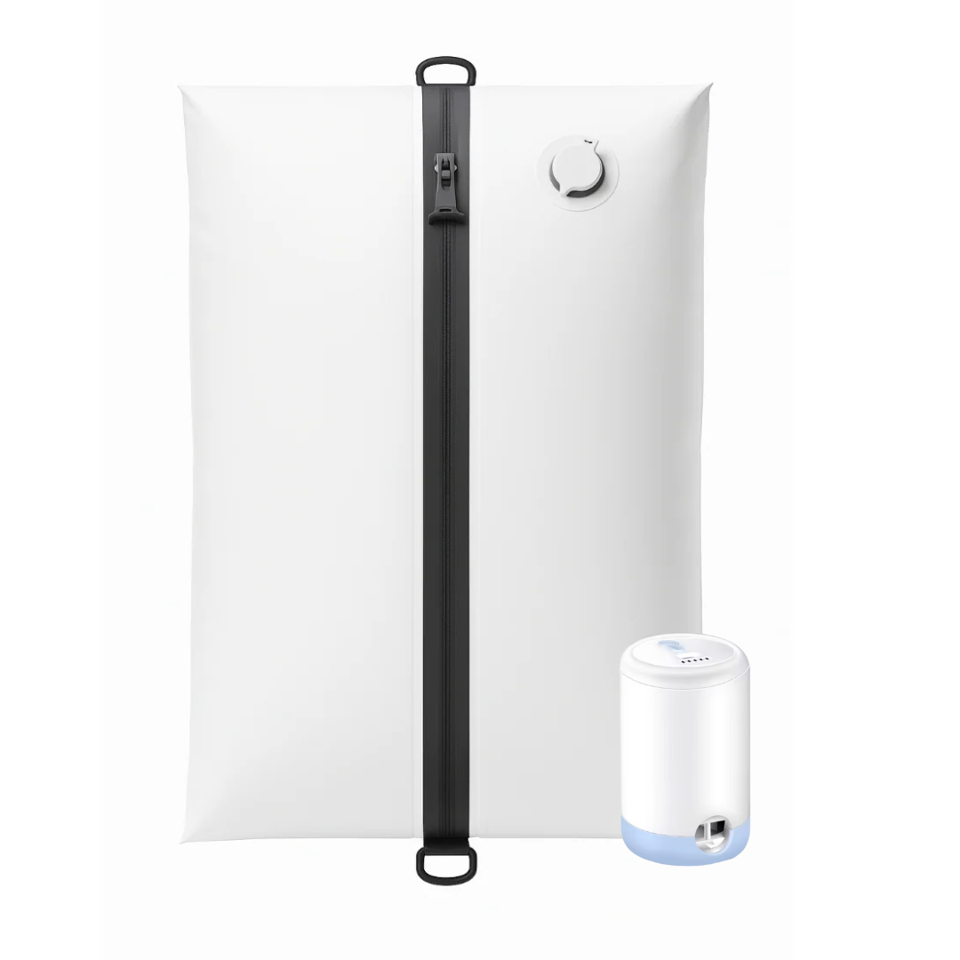 Kit Airliss™ – Sac de compression BLANC+ Pompe à air rechargeable
