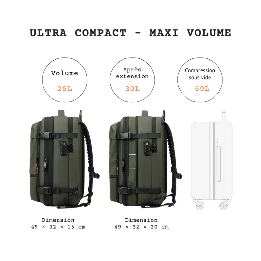 Sac à dos cabine avec sac de compression intégré